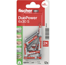 Fischer DuoPower 6x30 S Dübel und Schrauben, 12 Stück