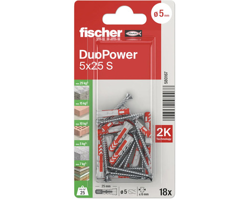 Fischer Dübel DuoPower 5x25 S, 18 Stück, im Paket