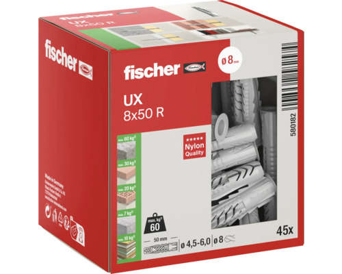 Fischer Chevilles universelles UX 8 x 50 R, 45 pièces par paquet