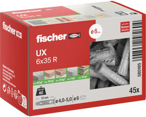 Fischer UX 6x35 R chevilles universelles, 45 pièces, emballage du produit