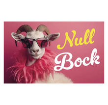 Affiche Null Bock avec chèvre, lunettes de soleil et boa en plumes
