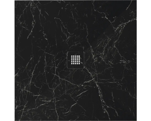 Receveur de douche noir aspect marbre avec drain carré