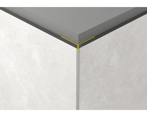 Aussenprofil ROCKO TILES 45° 2800 mm silber Ecke einer Wand mit Fliesenschiene