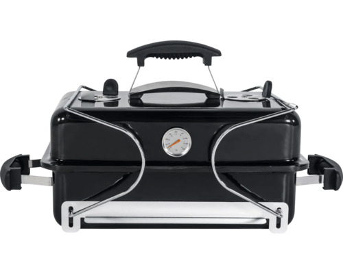 Barbecue au charbon de bois portable 55 x 32 cm acier noir Barbecue portable avec thermomètre pour l'extérieur