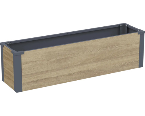 Rechteckiger Hochbeet Blumenkasten aus Metall und Holzoptik Paneelen für den Garten