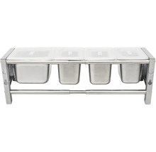 Edelstahl Gestell mit vier Behältern und Deckeln zur Mülltrennung