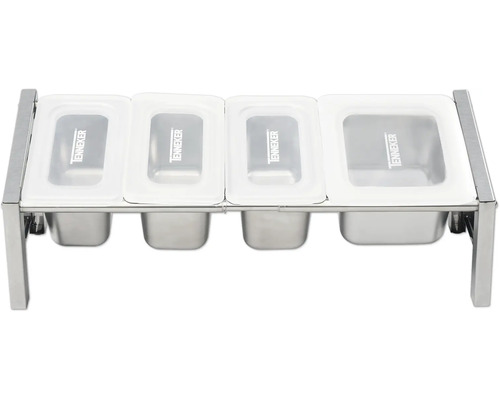 Pizzabelag Topping Station TENNEKER Edekstahl ausziehbar Edelstahl-Speisenwärmer mit vier Behältern und transparenten Deckeln