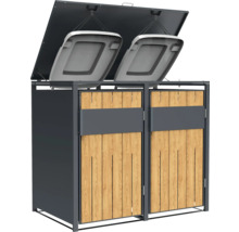 Doppel Mülltonnenbox mit Holzverkleidung und Deckel geöffnet