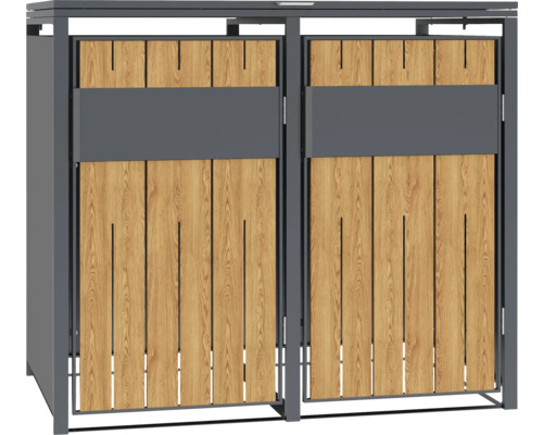 Mülltonnenbox mit zwei Türen aus Holz und Metall