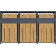 Mülltonnenbox aus Holz und Metall für drei Mülltonnen