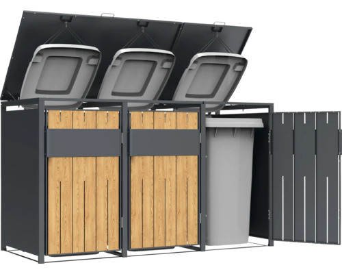 Mülltonnenbox für drei Mülltonnen mit Holzverkleidung und Deckel