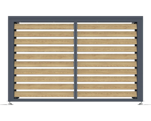 Blickdichtes Zaunelement mit horizontalen Holzlatten und Metallrahmen