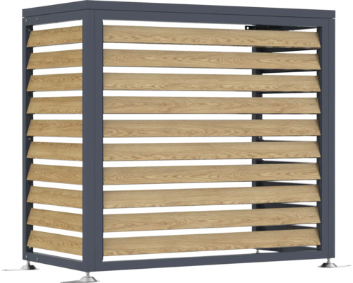 Mülltonnenbox aus Metall mit Holzlamellen