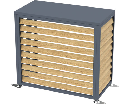 Wärmepumpenverkleidung WESTMANN Boxa S 100 x 56 x 97 cm anthrazit-holz Mülltonnenbox mit Holzlamellen