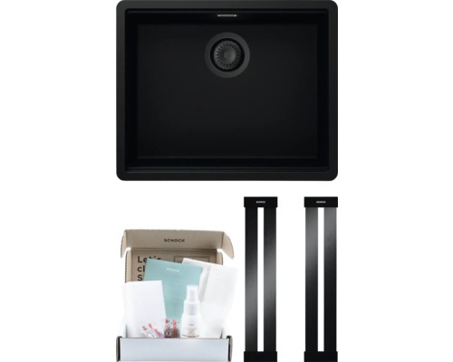 Spülbecken mit Zubehör und zwei Spültischarmaturen von Schock