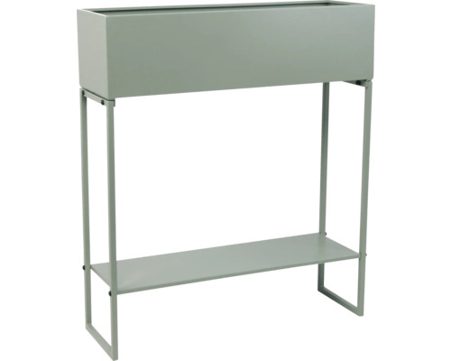 Pflanzentisch Blumenkasten Lafiora 61,5 x 21 x 70 cm Metall grün Blumenständer mit rechteckigem Pflanzkasten und Ablage