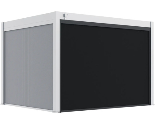 Seitenteil Paragon Grand Tuscan 12 340 x 237 cm anthrazit Pergola mit einer Seitenwand und einem Rollo als Sichtschutz