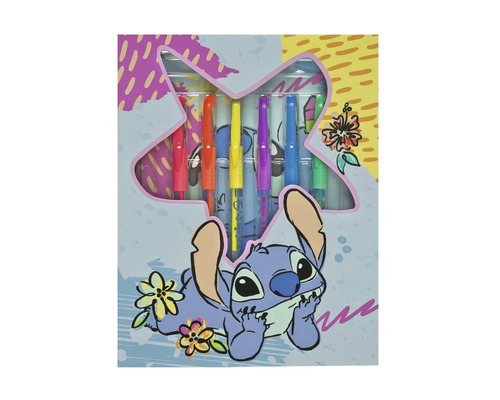 Set de stylos à motif Stitch dans un emballage décoratif.