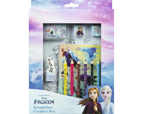La Reine des Neiges Boîte créative avec crayons, livre de coloriage, gomme et tampon