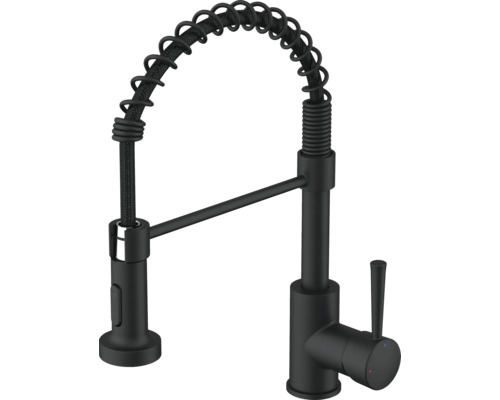 Robinet de cuisine noir avec ressort spiralé