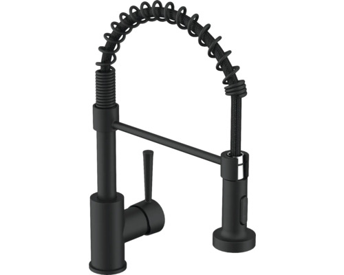 Robinet de cuisine SERIES avec douchette TIBER noir mat Robinet de cuisine noir avec bec en spirale