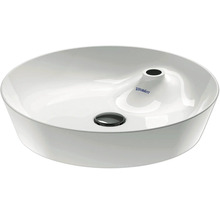 Aufsatzwaschbecken aus Keramik mit Ablaufgarnitur und Duravit Logo.