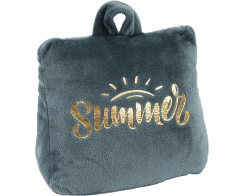 Graue Fleecedecke mit dem Schriftzug Summer und Tragegriff