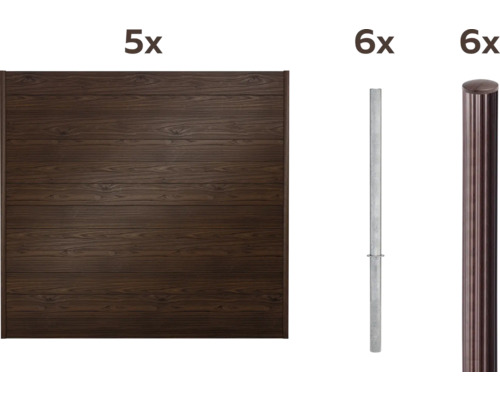 Kit de clôture complet composé d'éléments en bois et de poteaux métalliques