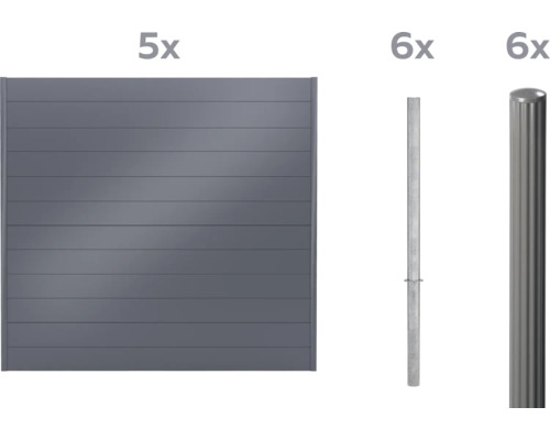 Cinq éléments de clôture et douze poteaux pour la construction de clôtures