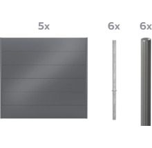 Ensemble d'éléments de clôture et de poteaux de clôture, comprenant cinq éléments de clôture et douze poteaux de clôture