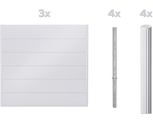 Trois éléments de clôture et quatre poteaux de clôture