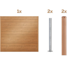 Panneau de clôture en bois avec deux poteaux métalliques