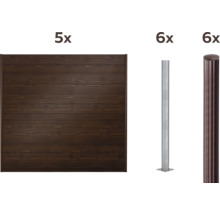 Ensemble de clôture de jardin avec clôture en bois et poteaux métalliques
