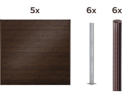 Ensemble de clôture de jardin avec clôture en bois et poteaux métalliques