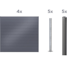 Quatre éléments de clôture et cinq poteaux avec et sans capuchon
