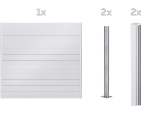 Élément de clôture et deux poteaux de clôture pour l'aménagement du jardin