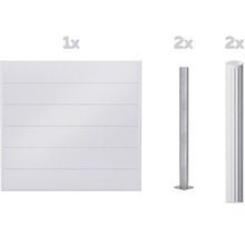 Un élément de clôture et deux poteaux de clôture pour l'aménagement du jardin