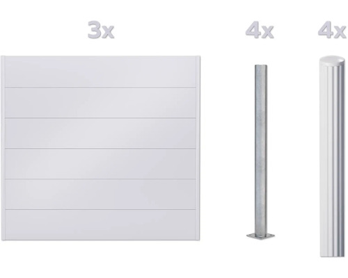 Trois éléments de clôture et quatre poteaux de clôture