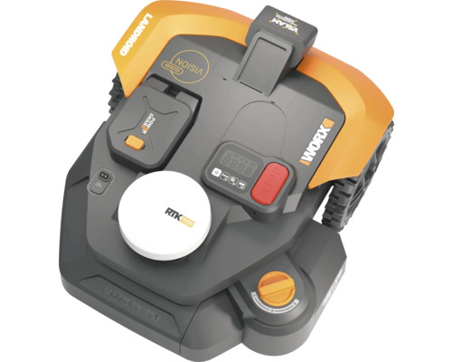 Worx Landroid Mähroboter mit verschiedenen Funktionen und Bedienelementen.