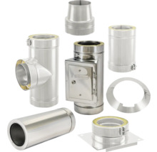 Verschiedene Elemente eines Abgassystems aus Metall.