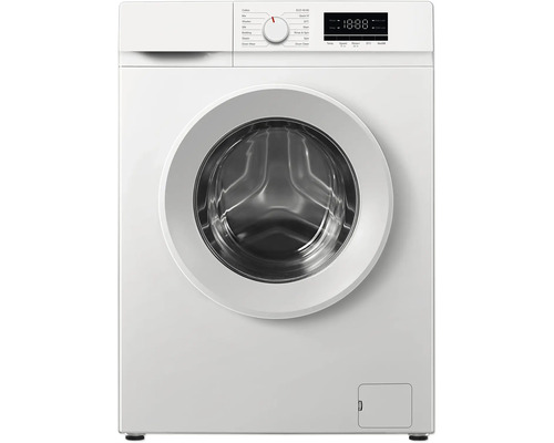 Weiße Waschmaschine mit Programmwähler und digitaler Anzeige