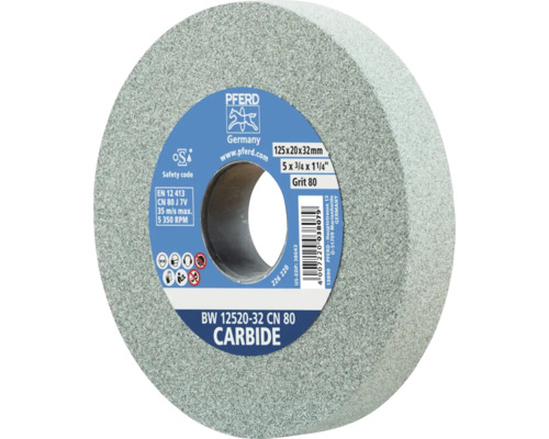 Meule PFERD BW 12520-32 CN 80 pour carbure, diamètre 125 millimètres, largeur 20 millimètres, grain 80