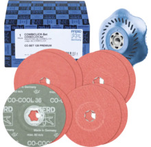 Set PFERD COMBICLICK CC-SET 125 PREMIUM avec disques à fibres, un plateau de support et l'emballage d'origine.