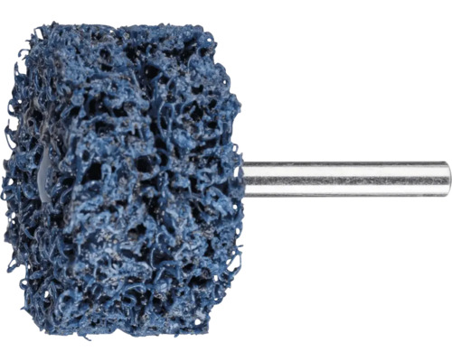 Brosse de nettoyage bleue en fibres non tissées avec tige métallique pour enlever la rouille et le vernis.