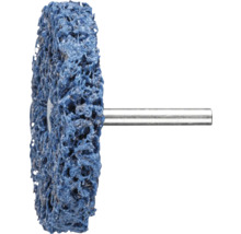 Disque de nettoyage bleu avec tige métallique pour perceuses pour le traitement des surfaces.