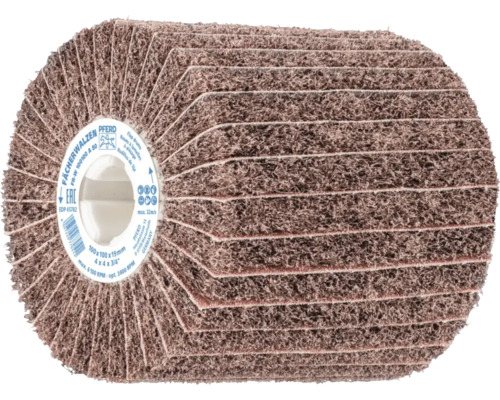 Rouleau à lamelles en non-tissé PFERD FR-W 100100 A 80 pour le traitement de surface, dimensions 100 par 100 par 19 millimètres.