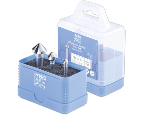 Pferd Jeu de fraises coniques C 90 degrés HSSE Co5 dans un boîtier bleu