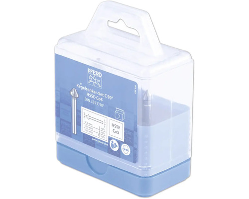 Pferd Fraise conique Set C 90 degrés HSSE-Co5 dans une boîte transparente