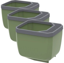 Trois jardinières en plastique vert avec bordure grise