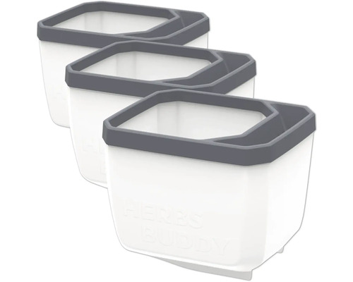 Trois pots à herbes en plastique